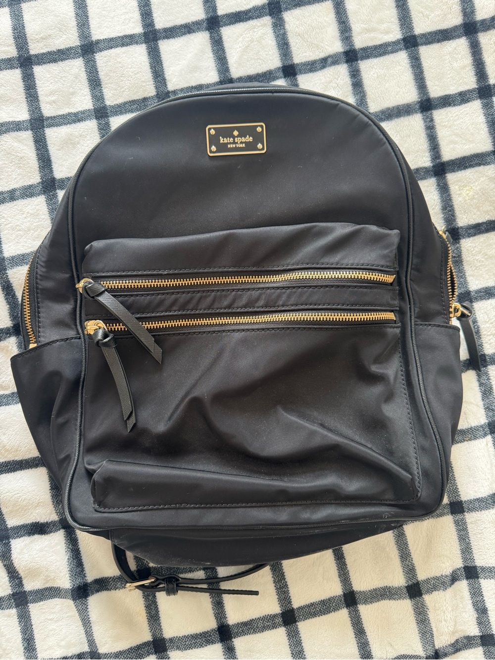 kate spade Black Nylon Backpack with Gold Hardware Accents